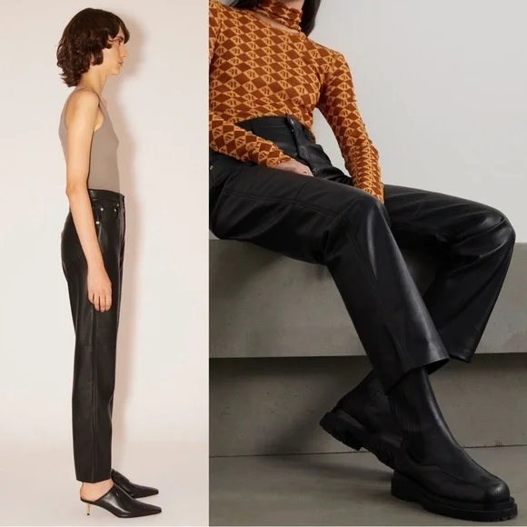 NEW NANUSHKA Vinni 90s High Rise Vegan Faux Leather Straight Leg‎ Ankle Pants L - Picture 5 of 16